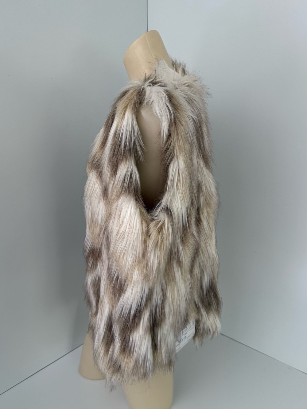 iKnit Faux Fur Vest Brown White Medium Sleeveless Jacket 5079 - Picture 2 of 6